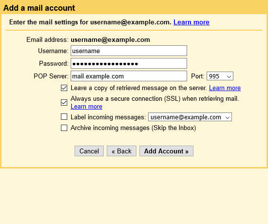 Enter your custom email address in the pop-up that appears and click Next.
